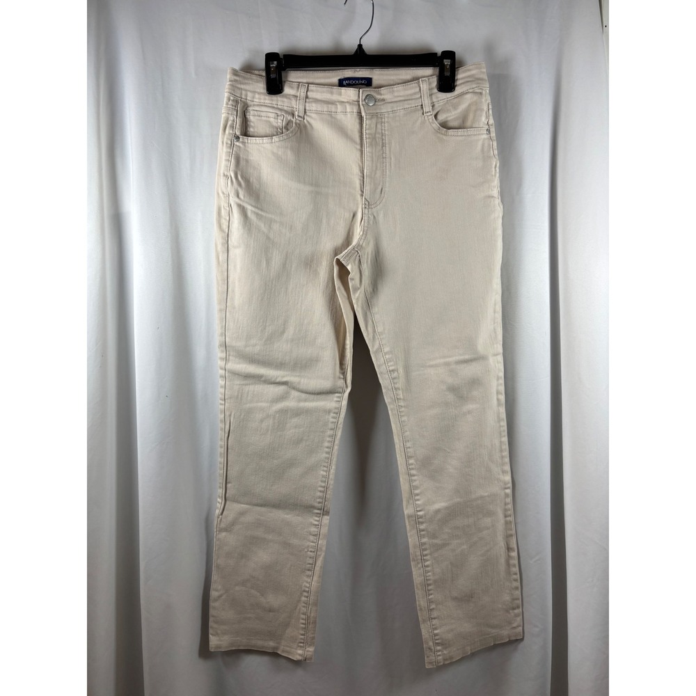 Bandolino Caroline Straight Leg Jeans Beige Tan Stretch Denim Womens Size 12